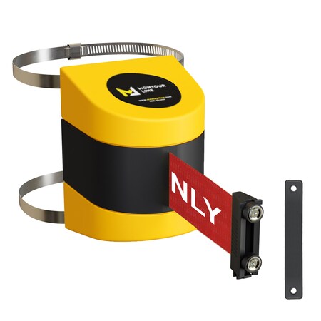 Montour Line Retractable Belt Barrier Yellow Clamped Mount, 25ft. R.Auth.Belt (M) WMX160-YW-AUTHRW-C-M-250